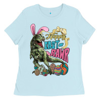 Baby Blue Happy Easter Day T-rex Ladies Tee - NancyCooperArtShop