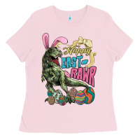 Bubblegum Pink Happy Easter Day T-rex Ladies Tee - NancyCooperArtShop