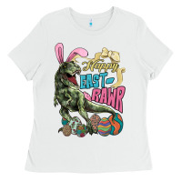 White Happy Easter Day T-rex Ladies Tee - NancyCooperArtShop