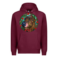 Burgundy Longhorn Cow Christmas Premium Hoodie - RanaPortraitStore