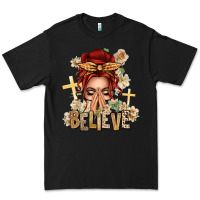 Black Red Hair Believe Praying Caucasian Messy Bun Premium Tee - texasbilliewilder