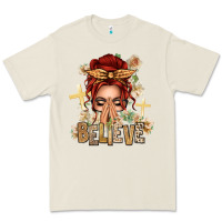 Red Hair Believe Praying Caucasian Messy Bun Premium Tee | Teevron