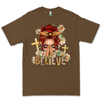 Cacao Red Hair Believe Praying Caucasian Messy Bun Premium Tee - texasbilliewilder