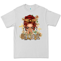 Dove Grey Red Hair Believe Praying Caucasian Messy Bun Premium Tee - texasbilliewilder