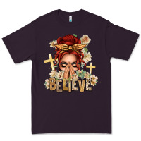 Plum Red Hair Believe Praying Caucasian Messy Bun Premium Tee - texasbilliewilder