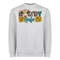 Heather Grey Western Howdy Heifer With Simmental Cow Heavyweight Sweatshirt - LillyAllenDesigns