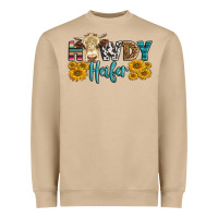 Mushroom Western Howdy Heifer With Simmental Cow Heavyweight Sweatshirt - LillyAllenDesigns