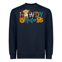 Navy Western Howdy Heifer With Simmental Cow Heavyweight Sweatshirt - LillyAllenDesigns