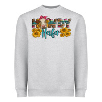 Heather Grey Western Howdy Heifer With Charolais Cow Heavyweight Sweatshirt - LillyAllenDesigns
