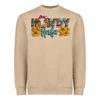 Mushroom Western Howdy Heifer With Charolais Cow Heavyweight Sweatshirt - LillyAllenDesigns