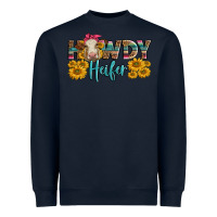 Navy Western Howdy Heifer With Charolais Cow Heavyweight Sweatshirt - LillyAllenDesigns
