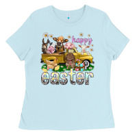 Baby Blue Happy Easter truck with farm animals Ladies Tee - NancyCooperArtShop