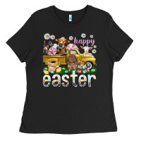 Happy Easter Truck With Farm Animals Ladies Tee | Teevron