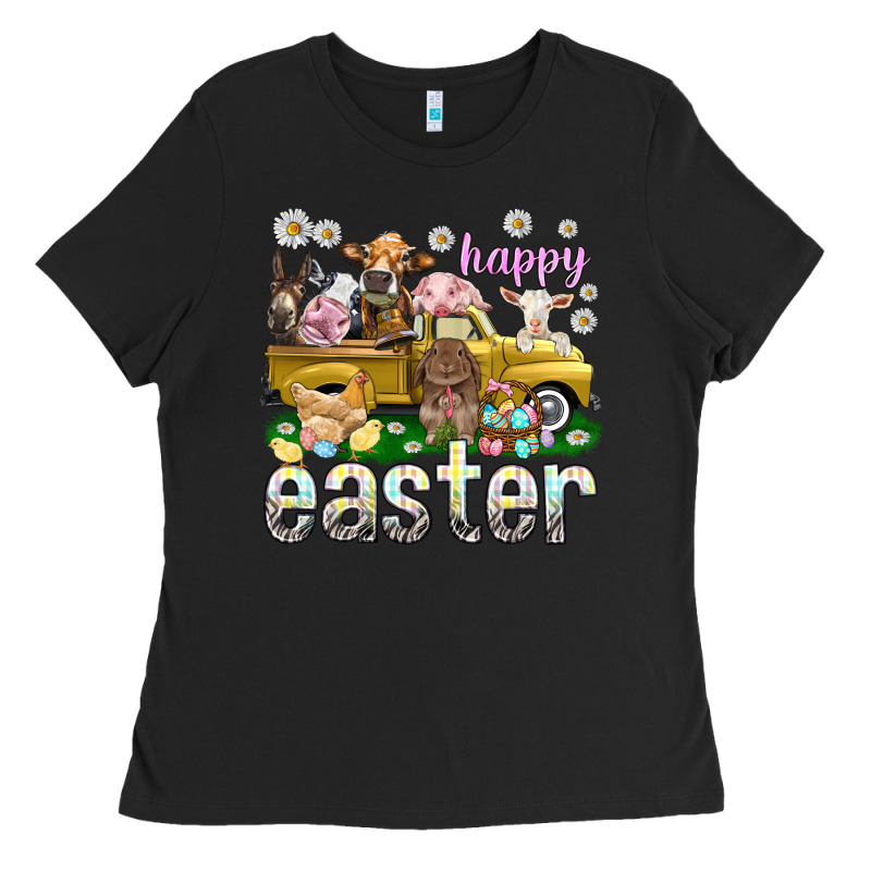 Happy Easter Truck With Farm Animals Ladies Tee by NancyCooperArtShop | Teevron