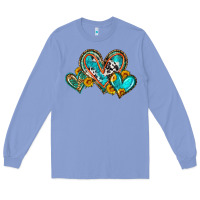 Colony Blue western leopard turquoise cowhide hearts olivia Long Sleeve Tee - OliviaCreatesArt