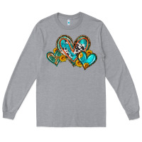 Heather Grey western leopard turquoise cowhide hearts olivia Long Sleeve Tee - OliviaCreatesArt