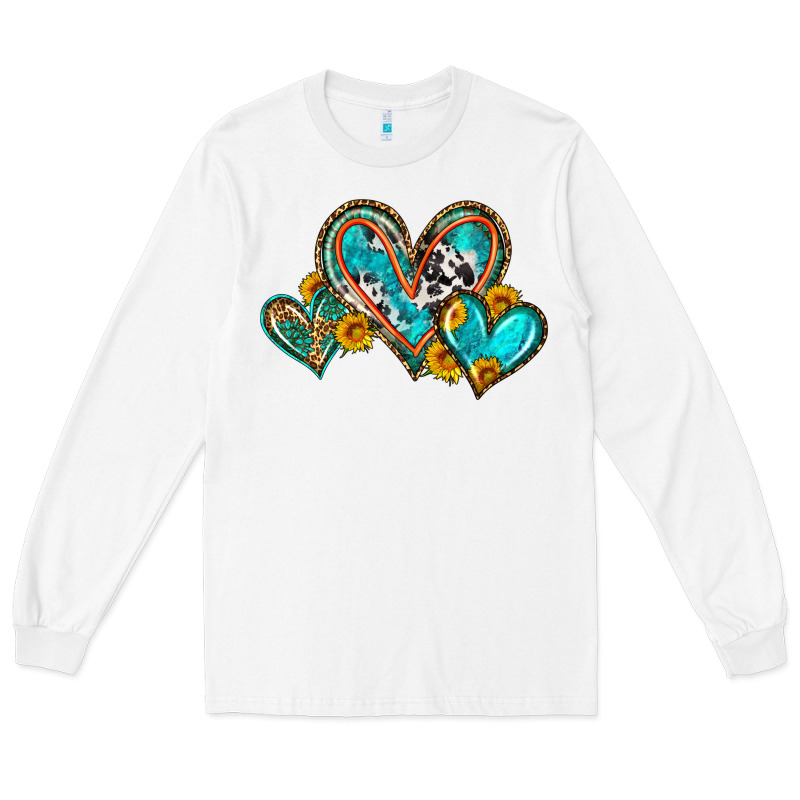 Western Leopard Turquoise Cowhide Hearts Olivia Long Sleeve Tee by OliviaCreatesArt | Teevron