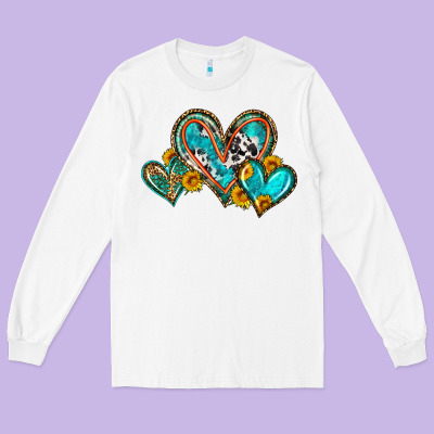Western Leopard Turquoise Cowhide Hearts Olivia Long Sleeve Tee Designed By Oliviacreatesart