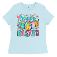 Baby Blue Happy Easter eggs Nurse Ladies Tee - NancyCooperArtShop