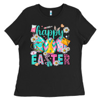 Black Happy Easter eggs Nurse Ladies Tee - NancyCooperArtShop