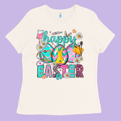 Happy Easter Eggs Nurse Ladies Tee Designed By Nancycooperartshop