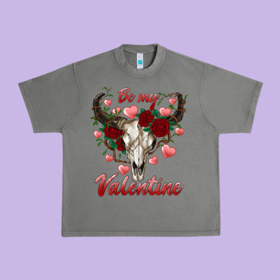 Be My Valentine Bull Skull Urban Heavy Tee Designed By Ranaportraitstore