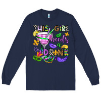 Navy this girl needs a drink Long Sleeve Tee - OliviaCreatesArt