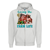 Dove Grey western loving the farm life barn cow pig rooster tractor wind wheel Zipper Hoodie - Artiststas