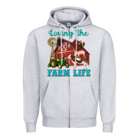 Heather Grey western loving the farm life barn cow pig rooster tractor wind wheel Zipper Hoodie - Artiststas