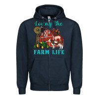 Navy western loving the farm life barn cow pig rooster tractor wind wheel Zipper Hoodie - Artiststas