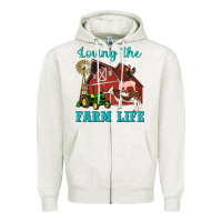 Oatmeal Heather western loving the farm life barn cow pig rooster tractor wind wheel Zipper Hoodie - Artiststas