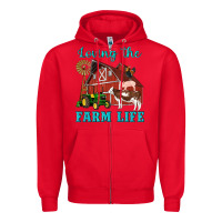 Red western loving the farm life barn cow pig rooster tractor wind wheel Zipper Hoodie - Artiststas