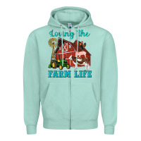 Seafoam western loving the farm life barn cow pig rooster tractor wind wheel Zipper Hoodie - Artiststas