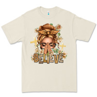 Bone Blonde Hair Believe Praying Caucasian Messy Bun Premium Tee - texasbilliewilder