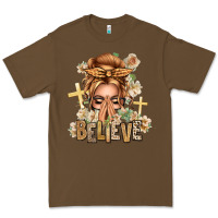 Cacao Blonde Hair Believe Praying Caucasian Messy Bun Premium Tee - texasbilliewilder