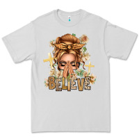 Dove Grey Blonde Hair Believe Praying Caucasian Messy Bun Premium Tee - texasbilliewilder