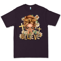 Plum Blonde Hair Believe Praying Caucasian Messy Bun Premium Tee - texasbilliewilder