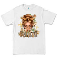 White Blonde Hair Believe Praying Caucasian Messy Bun Premium Tee - texasbilliewilder