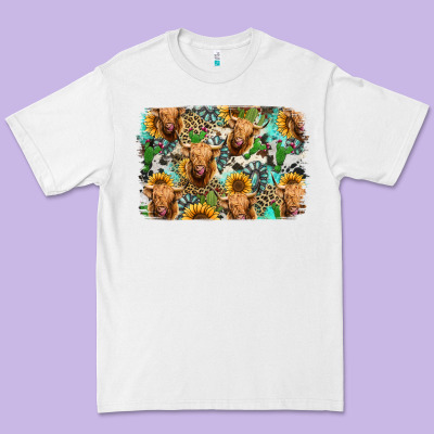 Highland Cow Western Background Premium Tee Designed By Jasminsmagicworld