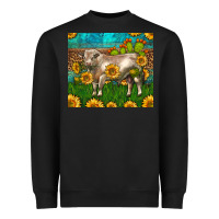 Black Western Charolais Bull With Sunflowers Heavyweight Sweatshirt - LillyAllenDesigns