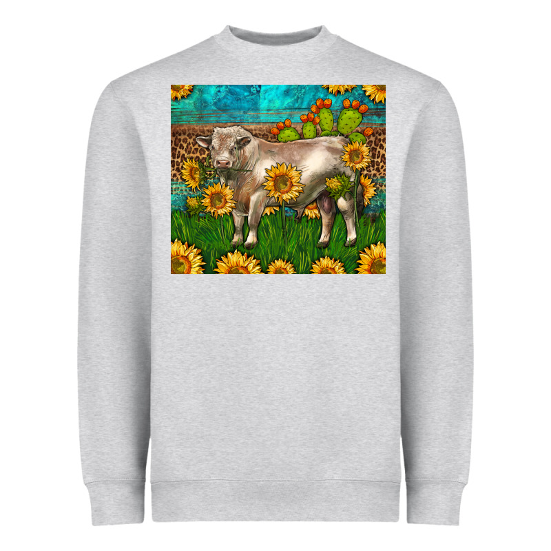 Western Charolais Bull With Sunflowers Heavyweight Sweatshirt by LillyAllenDesigns | Teevron