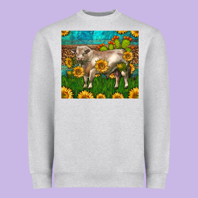 Western Charolais Bull With Sunflowers Heavyweight Sweatshirt Designed By Lillyallendesigns