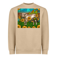 Mushroom Western Charolais Bull With Sunflowers Heavyweight Sweatshirt - LillyAllenDesigns