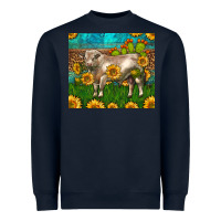 Navy Western Charolais Bull With Sunflowers Heavyweight Sweatshirt - LillyAllenDesigns