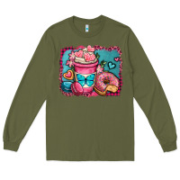 Army Green valentines day coffee cup and sweets Long Sleeve Tee - OliviaCreatesArt