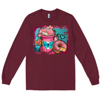 Burgundy valentines day coffee cup and sweets Long Sleeve Tee - OliviaCreatesArt