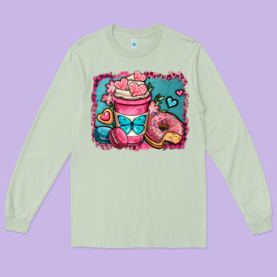Valentines Day Coffee Cup And Sweets Long Sleeve Tee Designed By Oliviacreatesart