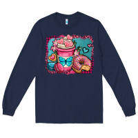 Navy valentines day coffee cup and sweets Long Sleeve Tee - OliviaCreatesArt