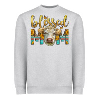 Heather Grey Western Blessed Mom Charolais Bull Heavyweight Sweatshirt - LillyAllenDesigns