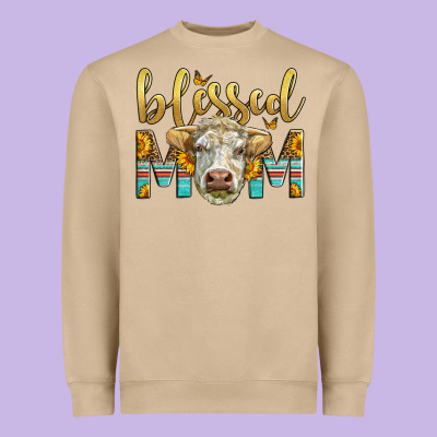 Western Blessed Mom Charolais Bull Heavyweight Sweatshirt Designed By Lillyallendesigns